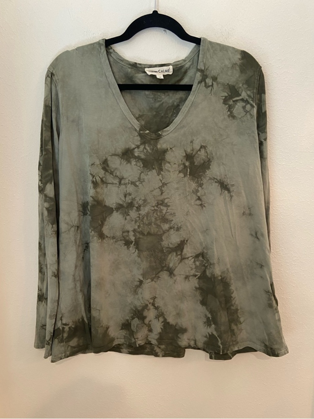 Johnny Was Calmé Blake Tie Dye Long Sleeve Tee Olive Green Size Medium
